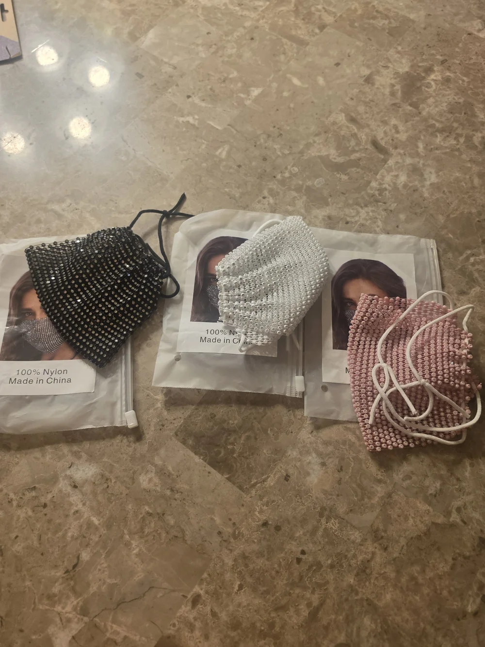 Fashion Women's Black Rhinestone Face Mask - Pack